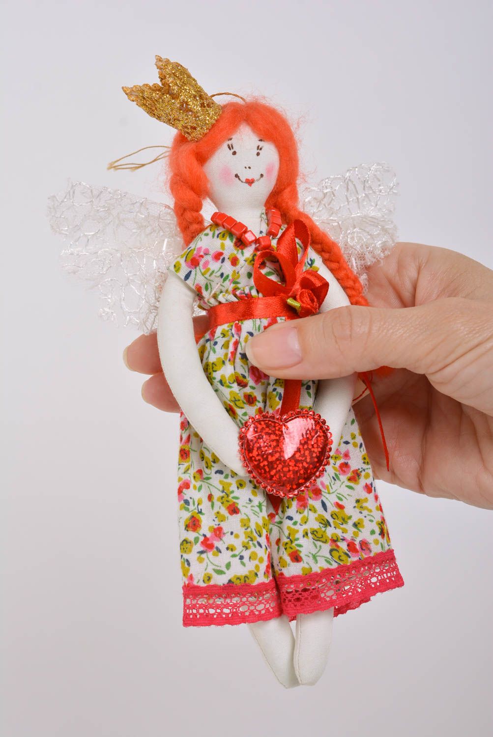 Игрушка кукла из ткани принцесса в платье с длинными косами ручная работа фото 4