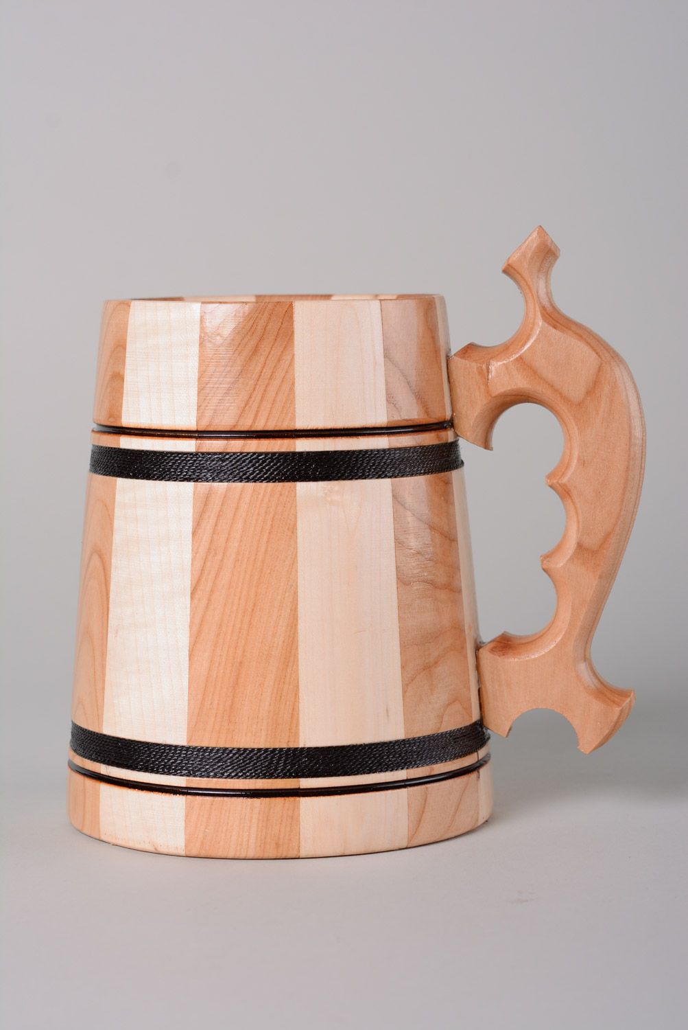Handmade souvenir decorative wooden beer mug  photo 1