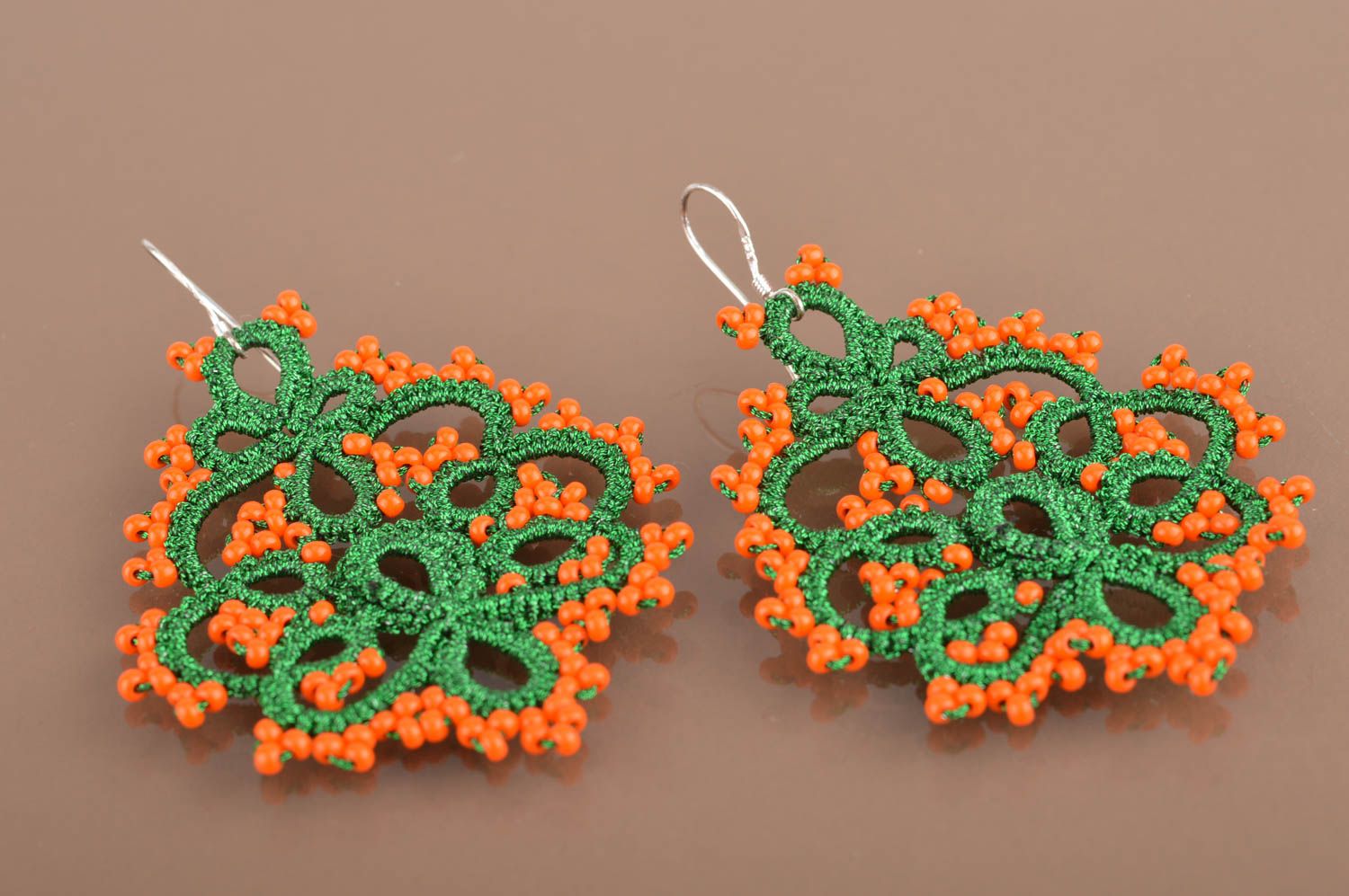 Handmade beautiful designer woven tatting earrings with Czech beads for girls photo 2