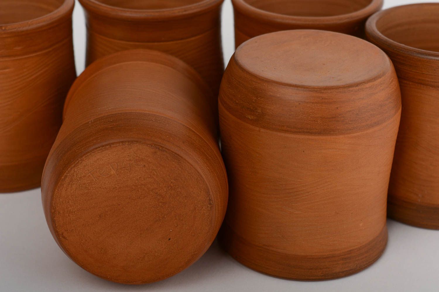 Set of 6 six terracotta clay 7 oz cups with no handle in Mexican style photo 4