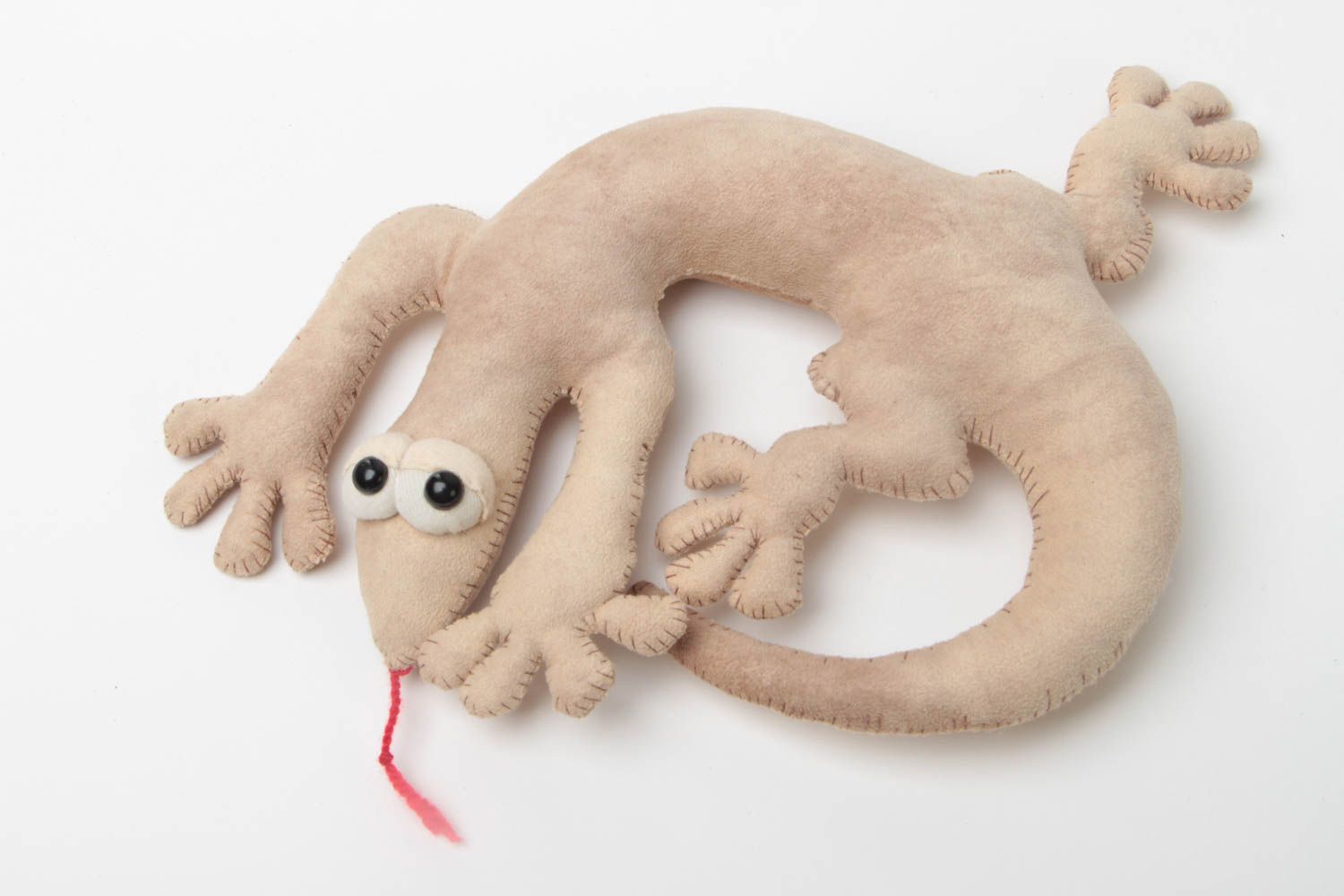 Мягкая игрушка ящерица ручной работы песочного цвета из ткани для детей фото 2