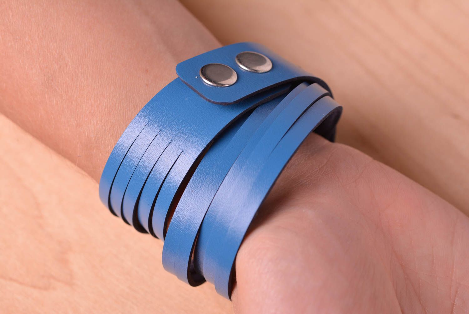 Bracelet cuir Bijou fait main design original bleu Accessoire femme cadeau photo 5