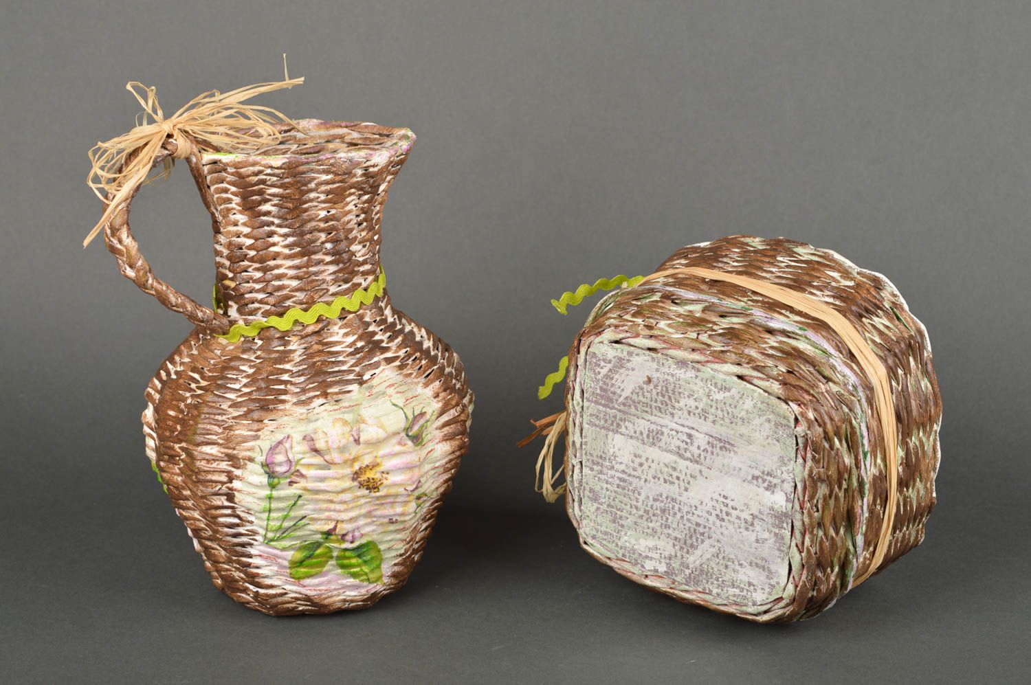 Unusual handmade paper basket decorative jug newspaper craft gift ideas photo 3