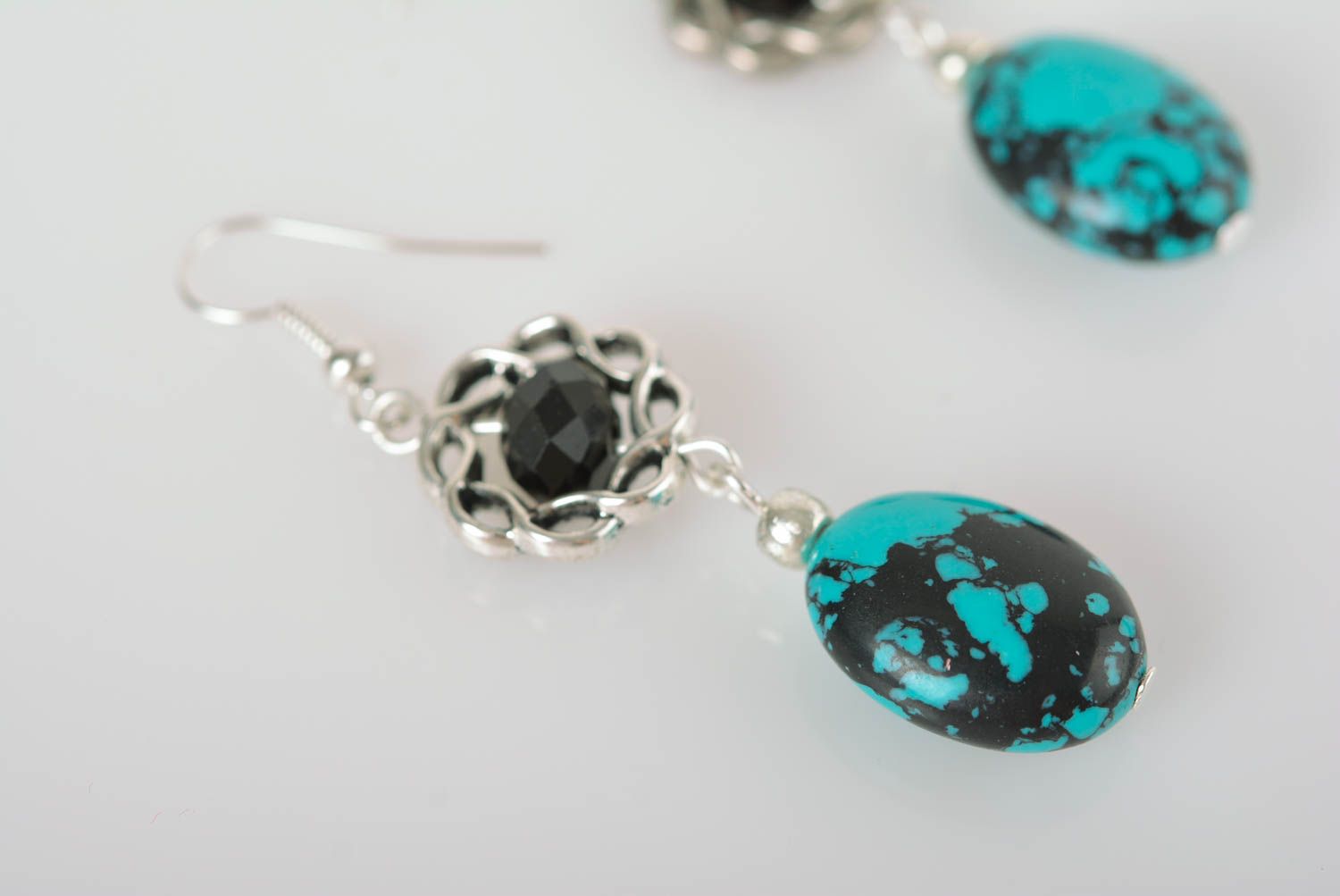 Handmade designer earrings with charms unusual beaded earrings evening jewelry photo 4