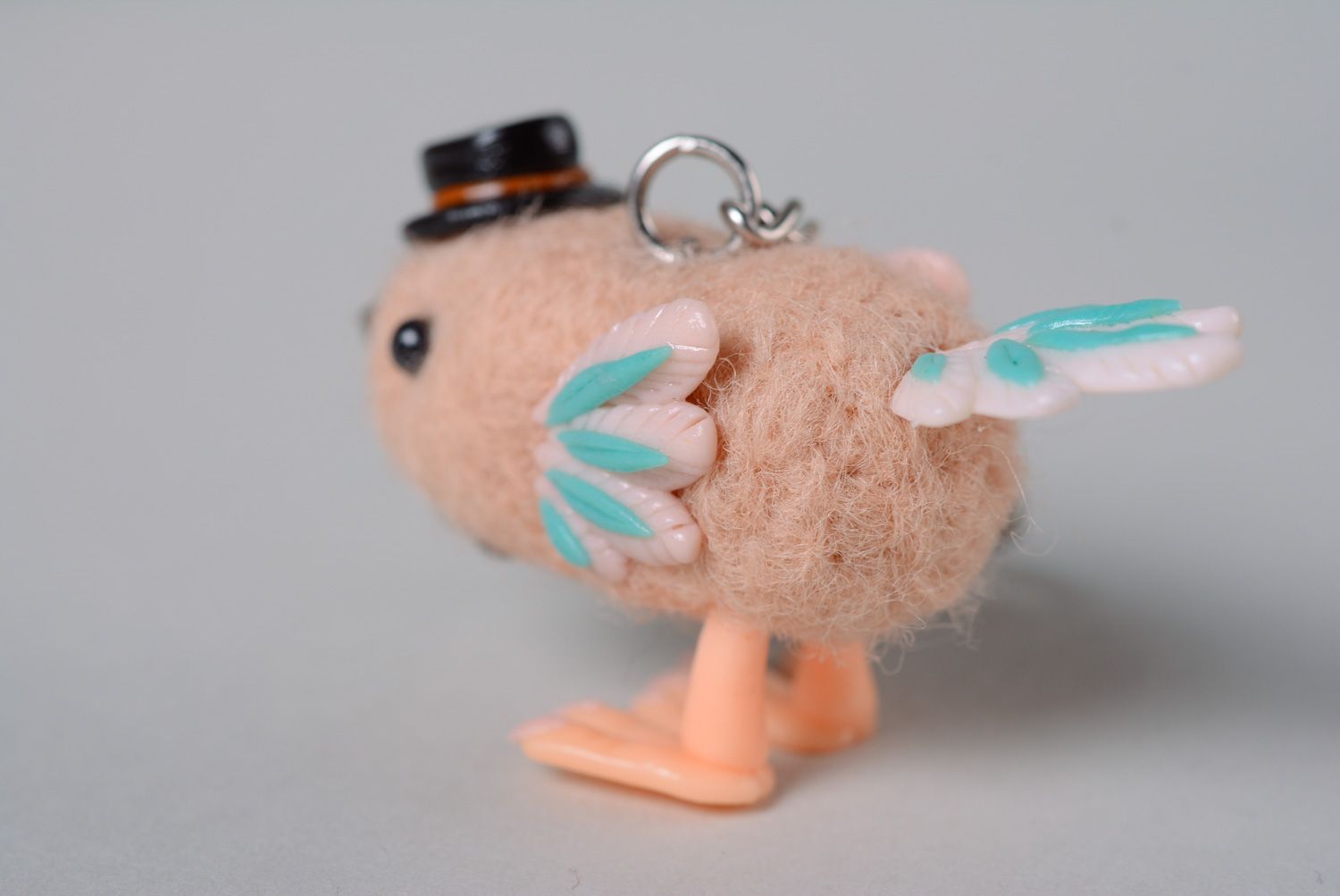 Nice keychain toy made of wool and polymer clay Bird photo 3