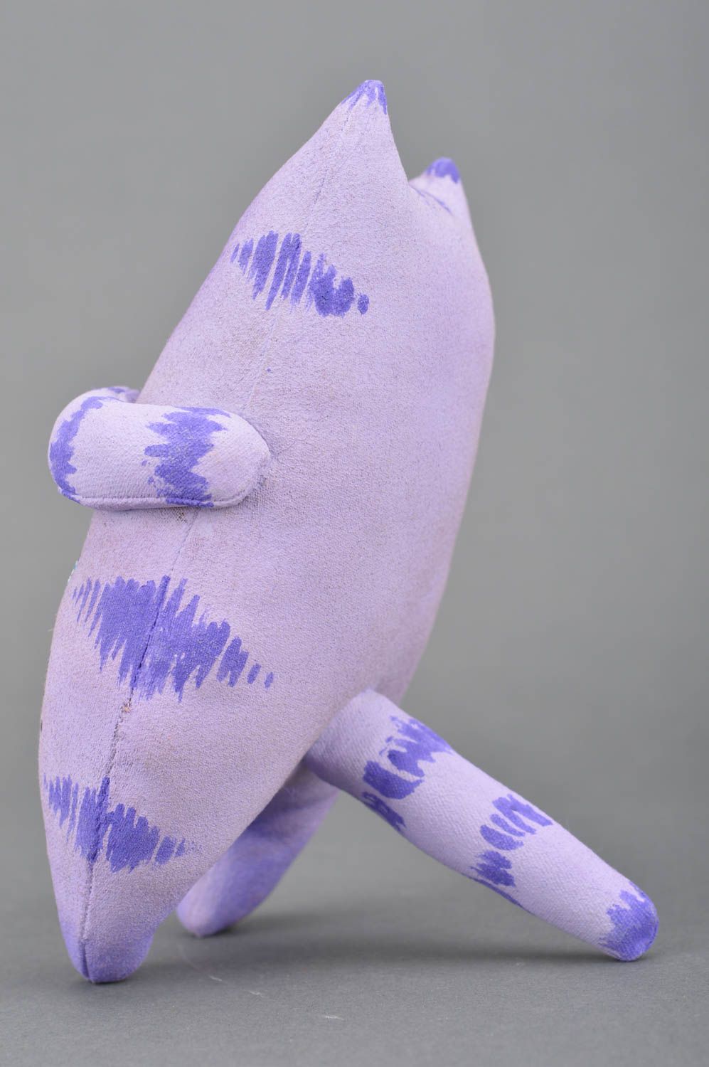 Homemade designer fabric soft toy violet kitten with lettering interior decor photo 5