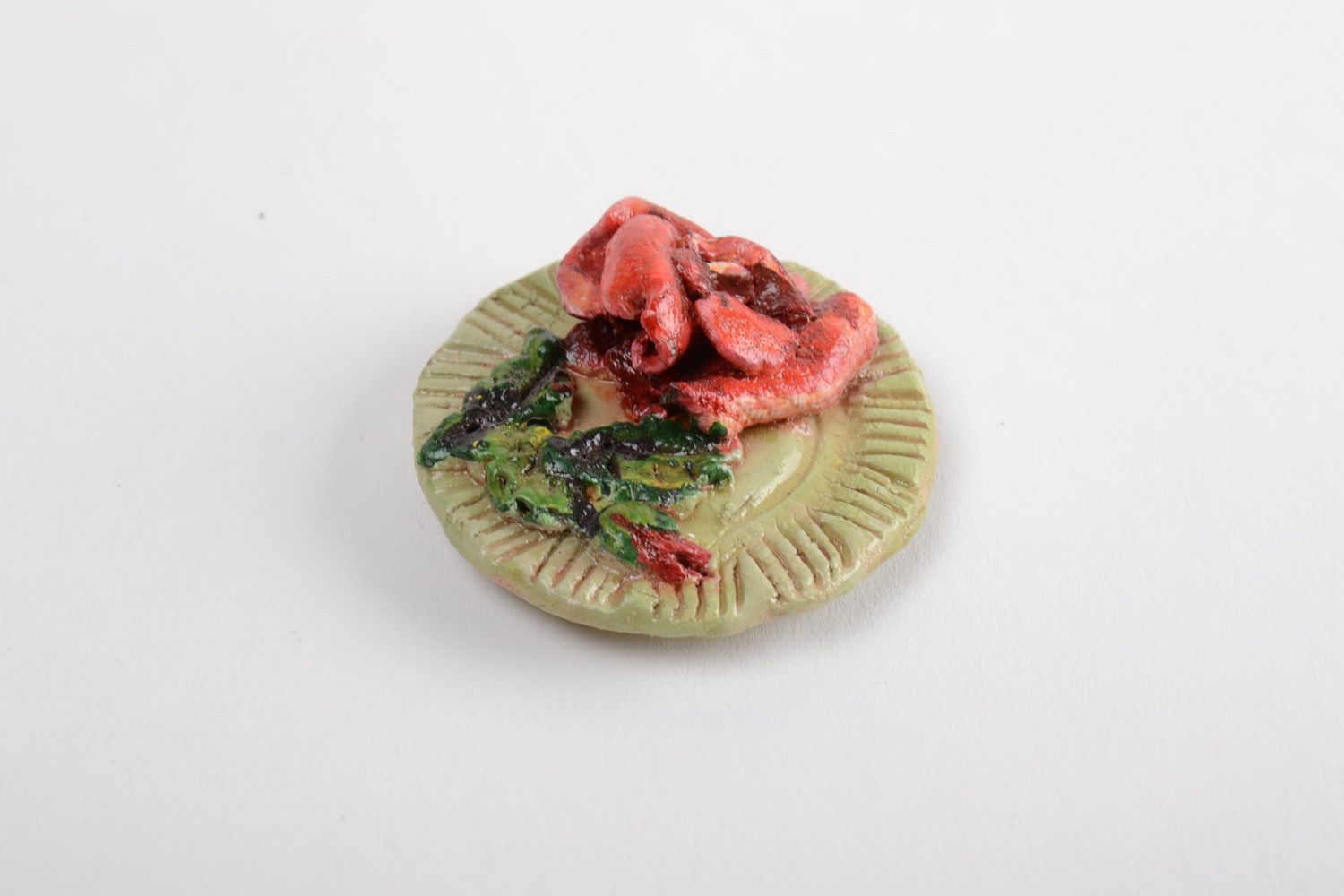 Runder Kühlschrankmagnet aus Ton mit Acrylfarben bemalt handmade mit Blume foto 2