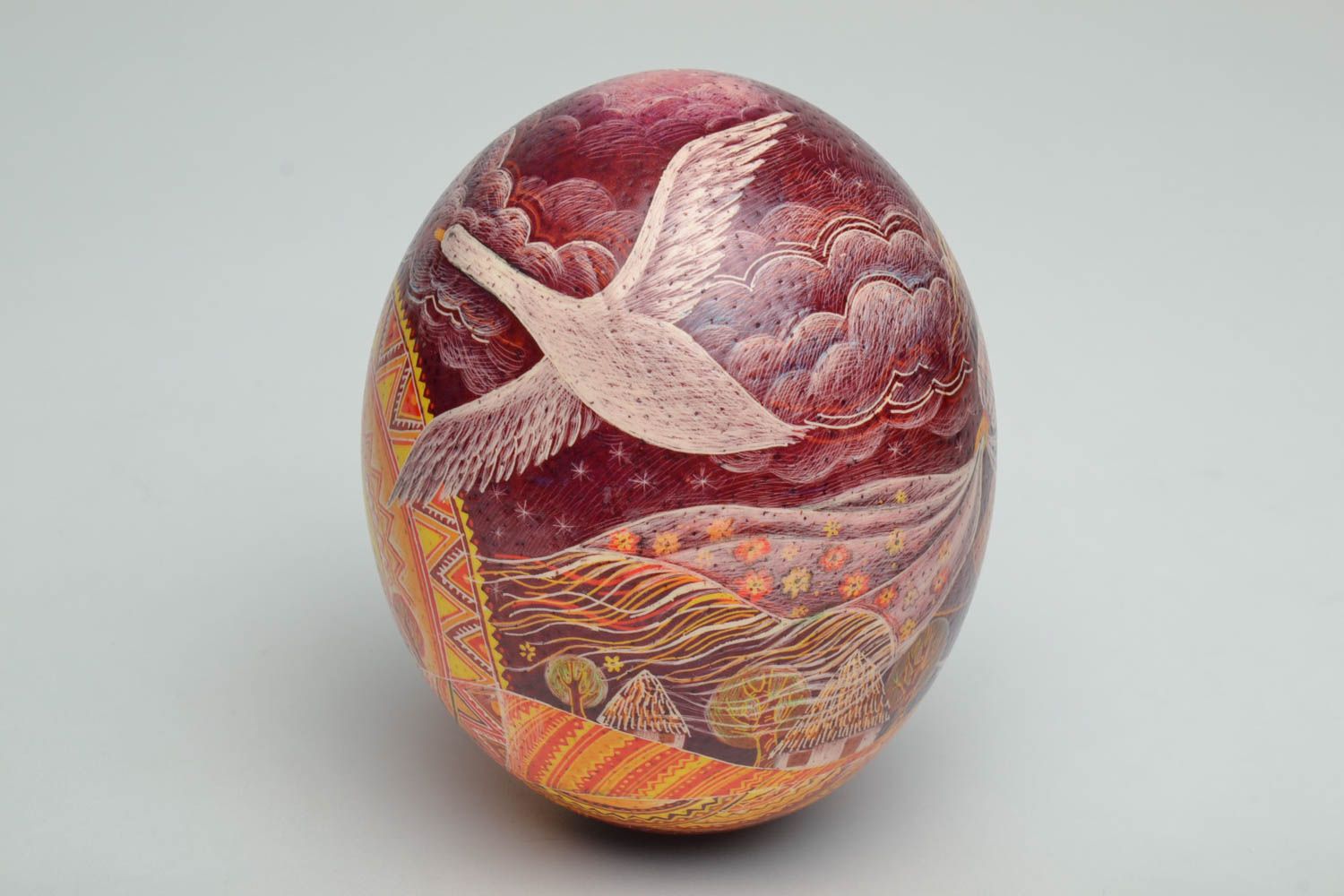 Painted ostrich egg with carved elements photo 3