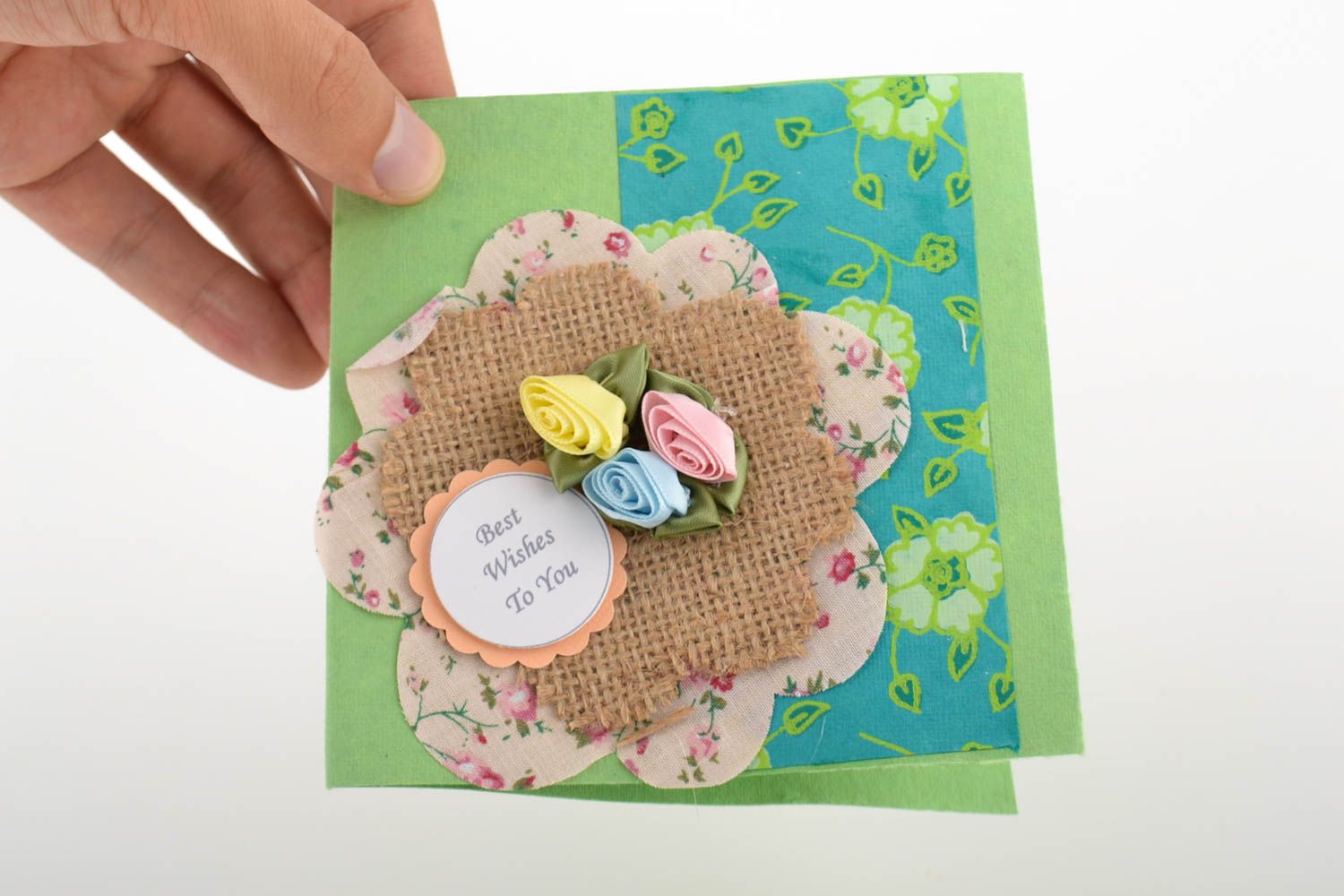 Carte de voeux faite main en carton vert avec roses Petit cadeau original photo 5