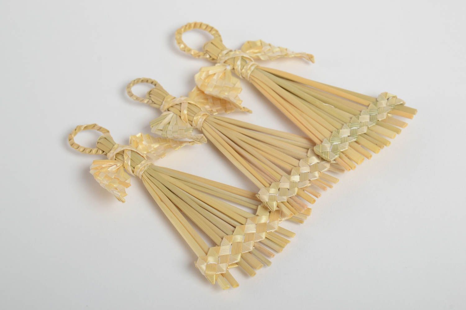 Интерьерные подвески плетеные из соломы ручной работы 3 изделия эко декор  фото 4
