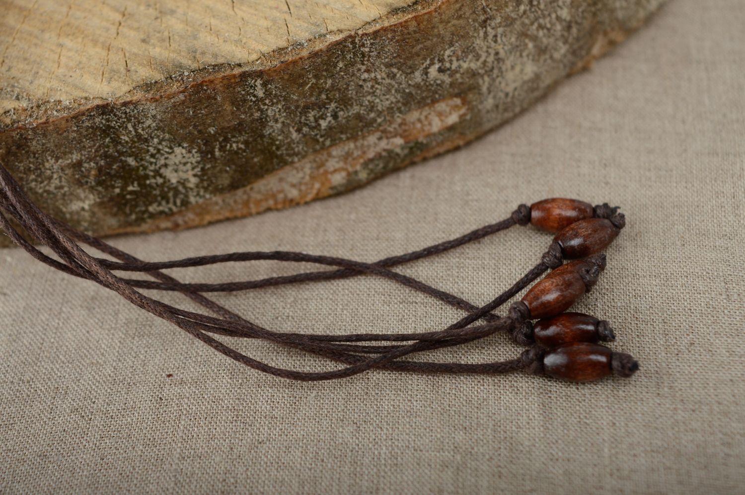 Macrame waxed cord belt with wooden beads photo 5