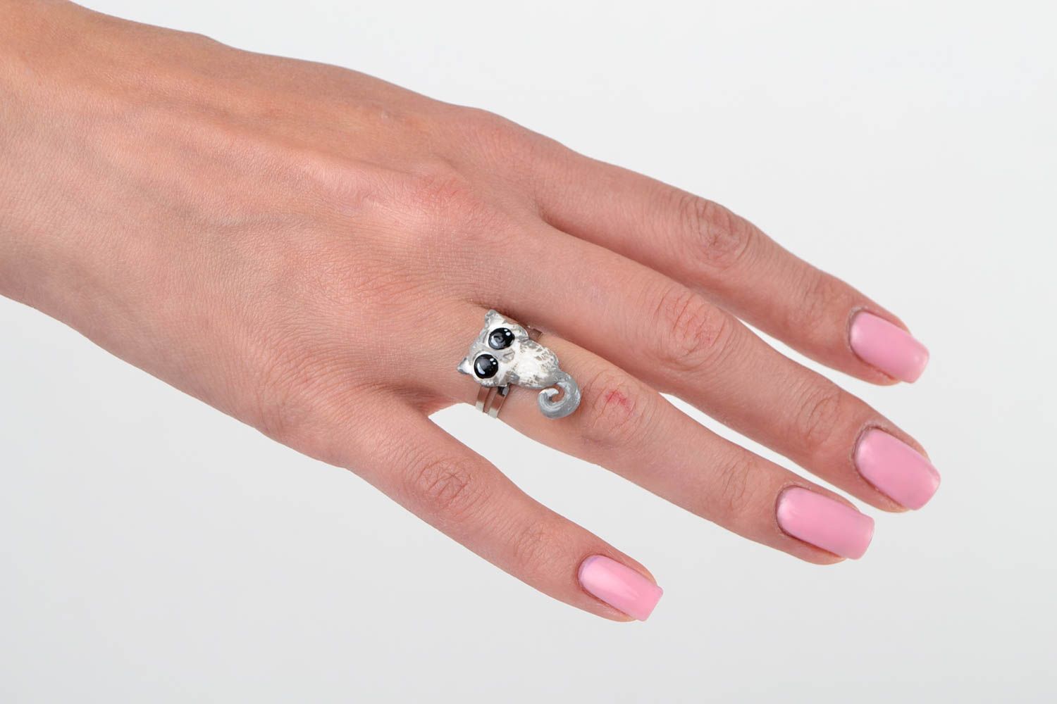 Кольцо ручной работы кольцо для девушек украшение из полимерной глины Котик фото 2