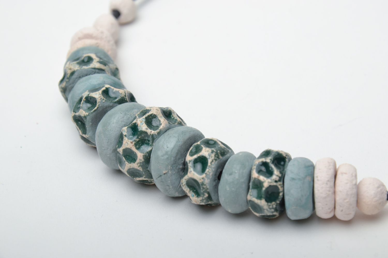 Ceramic pendant painted with enamels with beads and cord photo 3