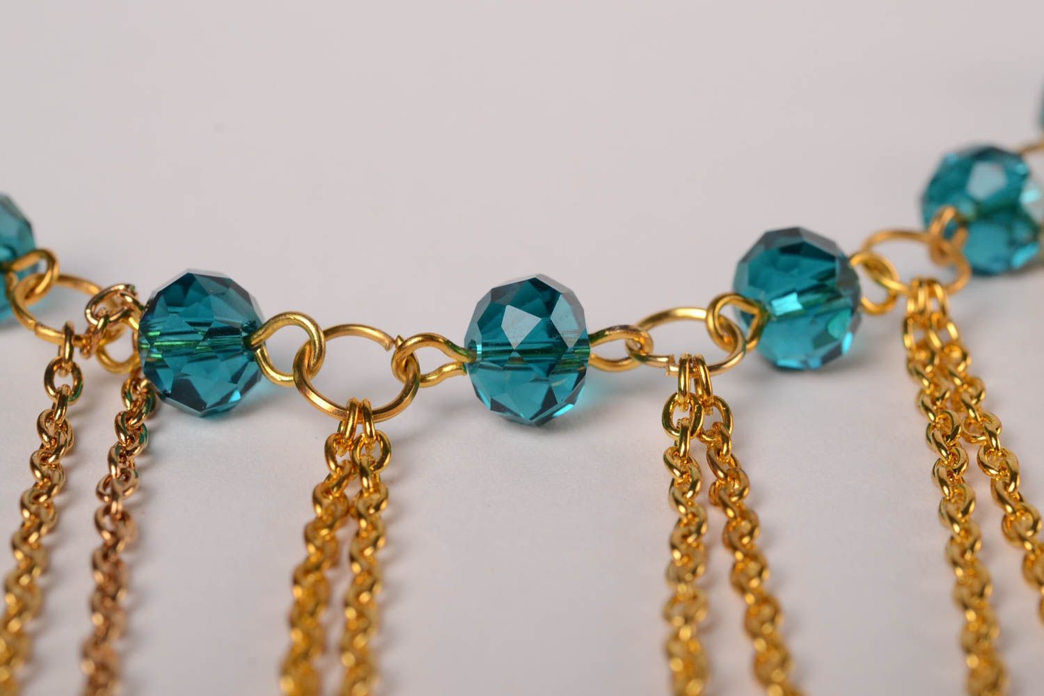 Collier métal Bijou fait main chaînes dorées perles cristal Accessoire femme photo 4