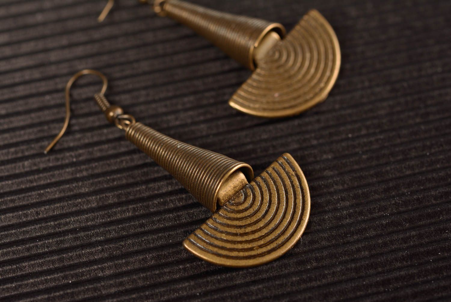 Designer long handmade metal dangle earrings of copper color for ladies photo 1