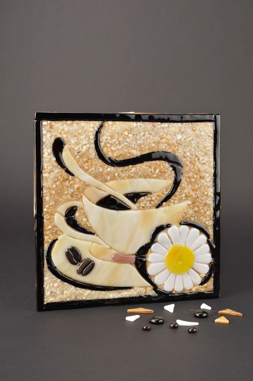 Панно из стекла подарок ручной работы кофейный панно на стену авторское фото 1