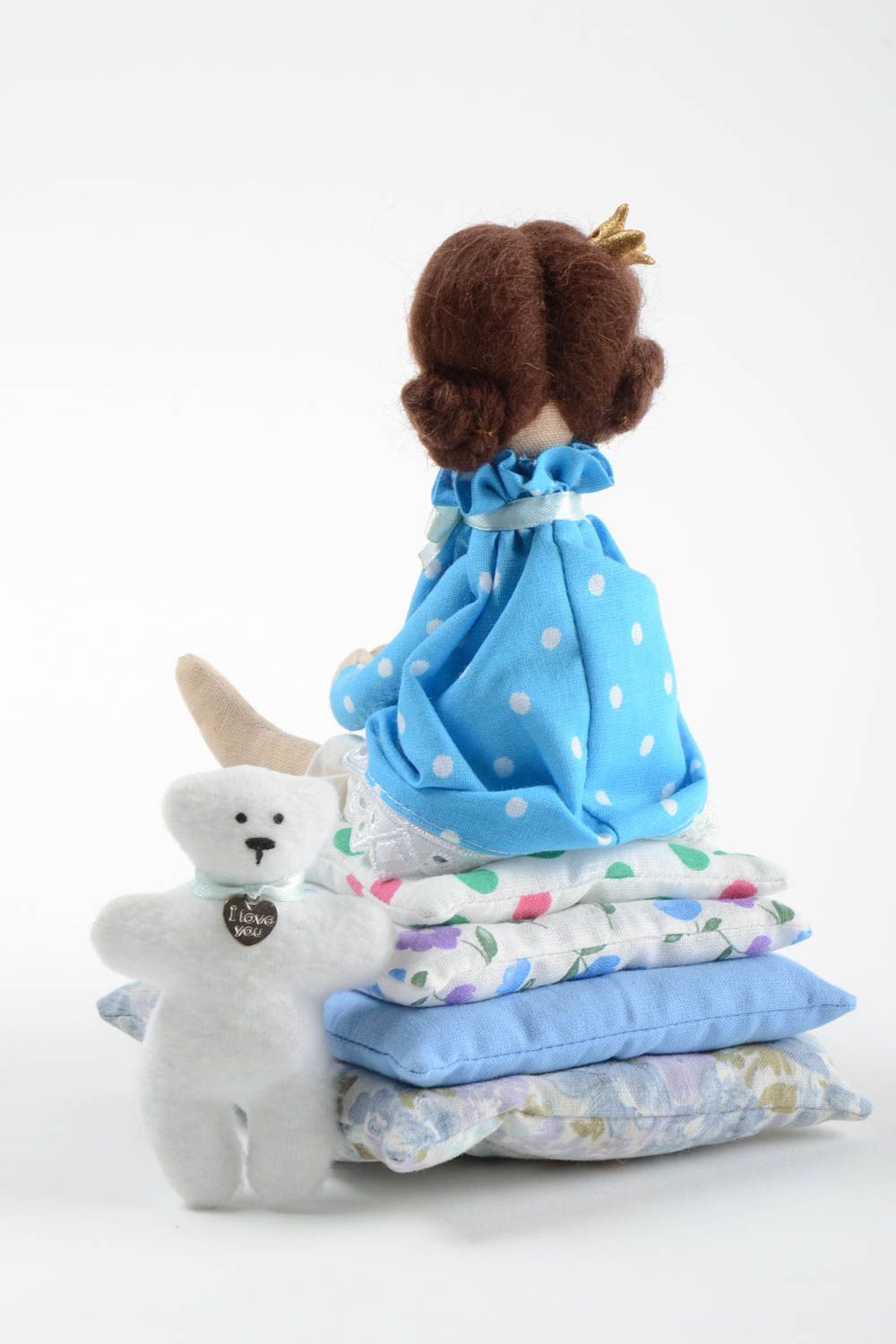 Интерьерная игрушка из хлопка мягкая авторская ручной работы Принцесса с мишкой фото 4