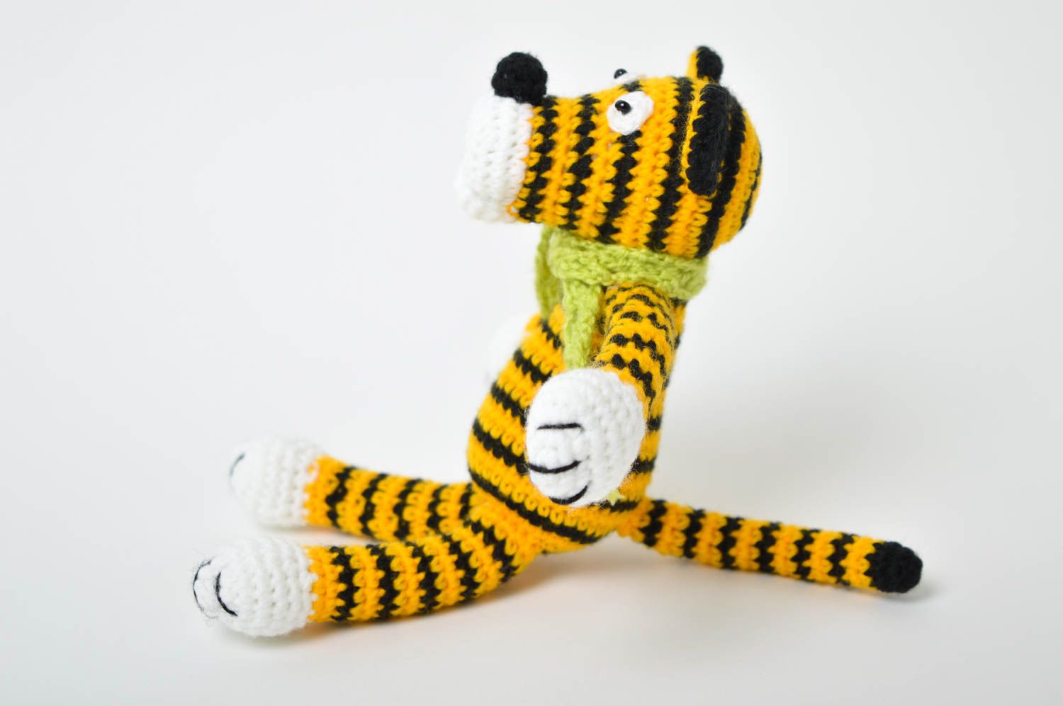 Мягкая игрушка тигр ручной работы игрушка животное смешная вязаная игрушка фото 5