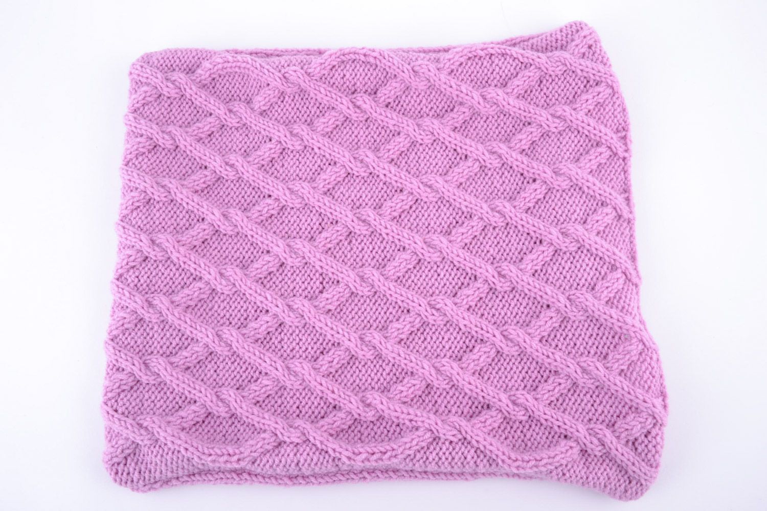 Bright violet handmade accent pillow case knitted of semi woolen threads photo 3