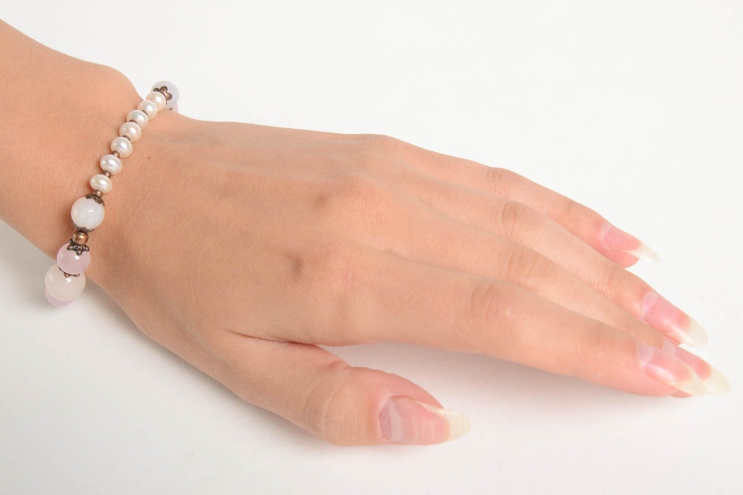 Bracelet pierres naturelles Bijou fait main quartz rose perles Accessoire femme photo 2