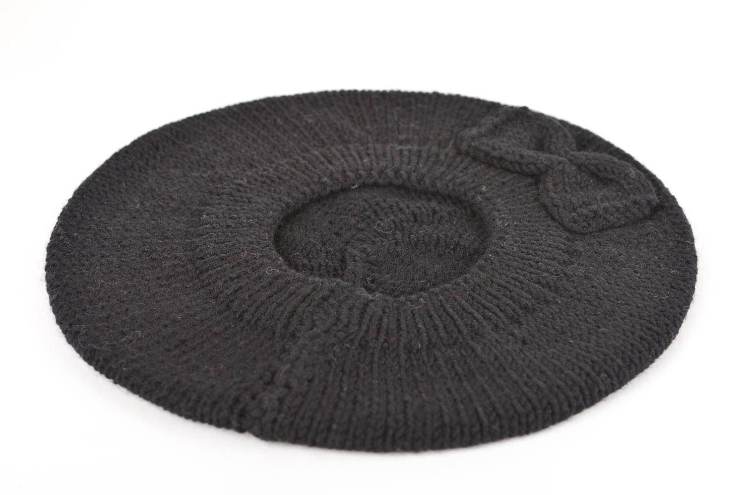 Béret au tricot fait main Chapeau chaud Vêtement femme hiver noir coton photo 2