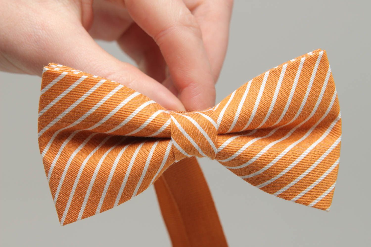 Striped orange cotton bow tie photo 4