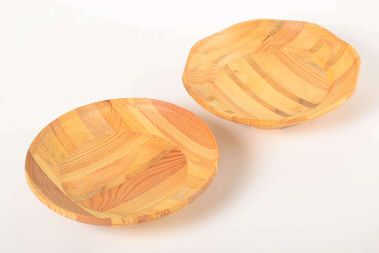 Handmade wooden plate design plate set 2 pieces wood craft kitchen supplies photo 2