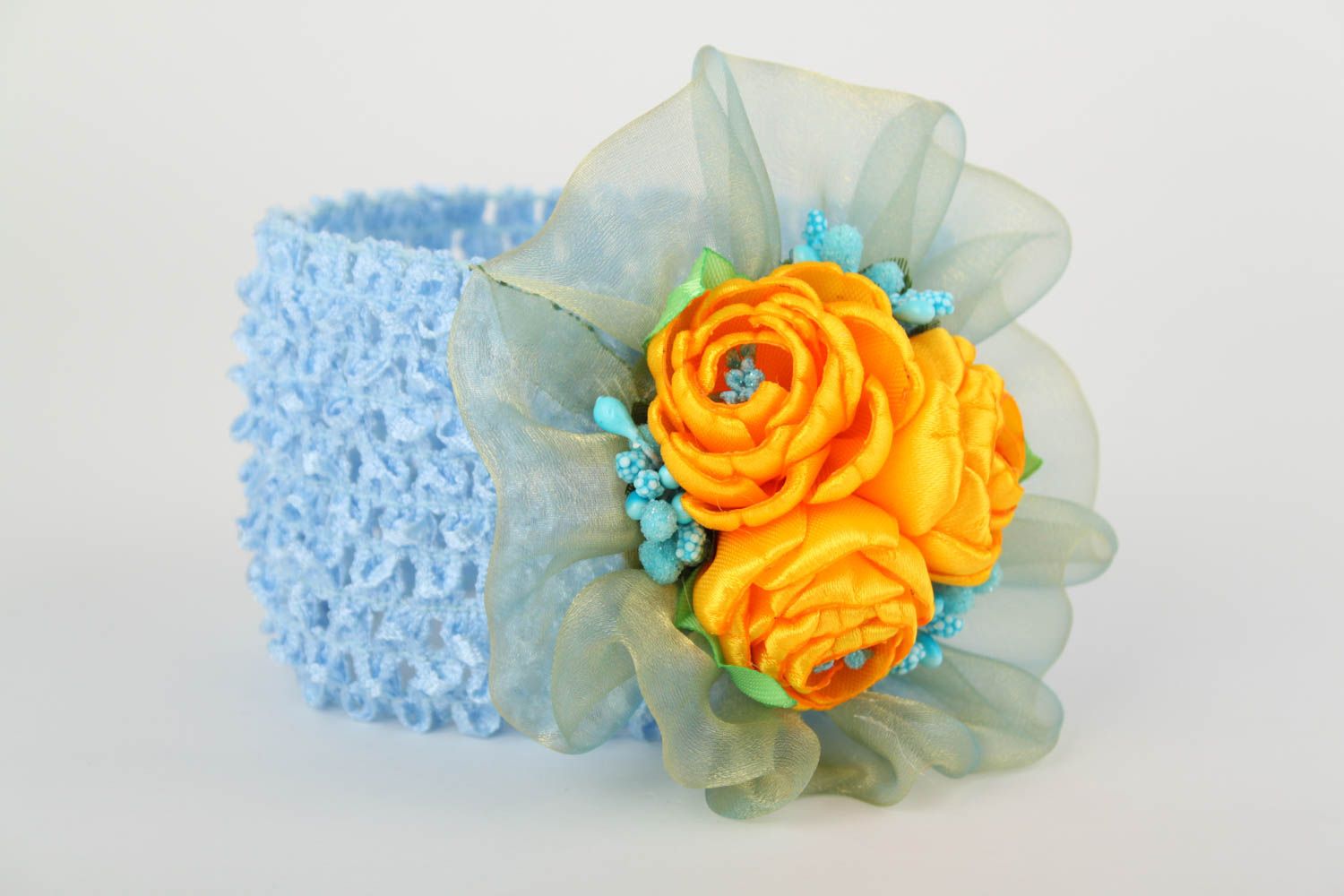 Haarband mit Blumen in Blau handgemachter Schmuck tolles Accessoire für Haare foto 1