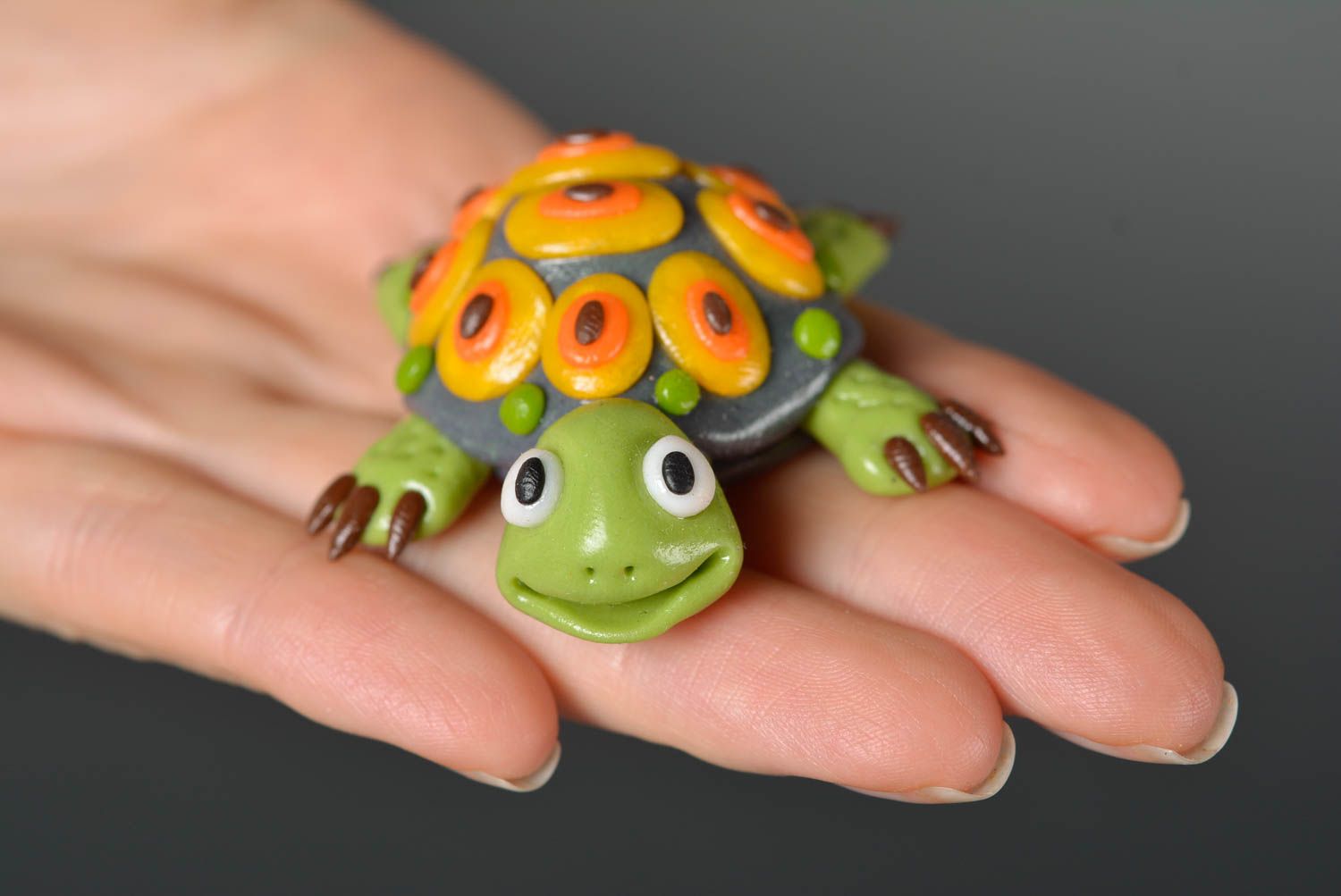Handmade polymer clay decor unusual ceramic figurine stylish turtle toy photo 5
