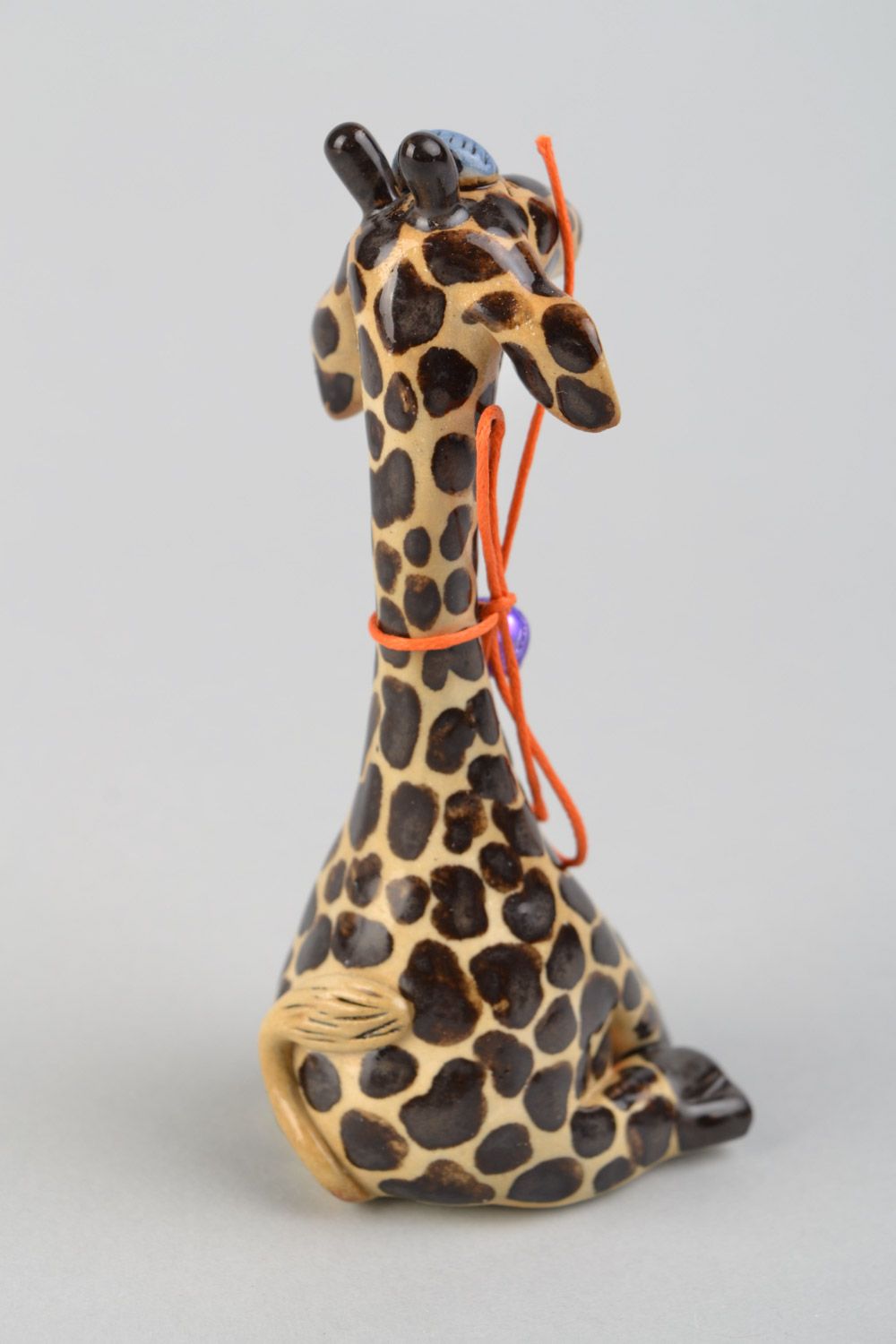 Керамическая статуэтка с росписью жираф пятнистый ручной работы милый смешной фото 5