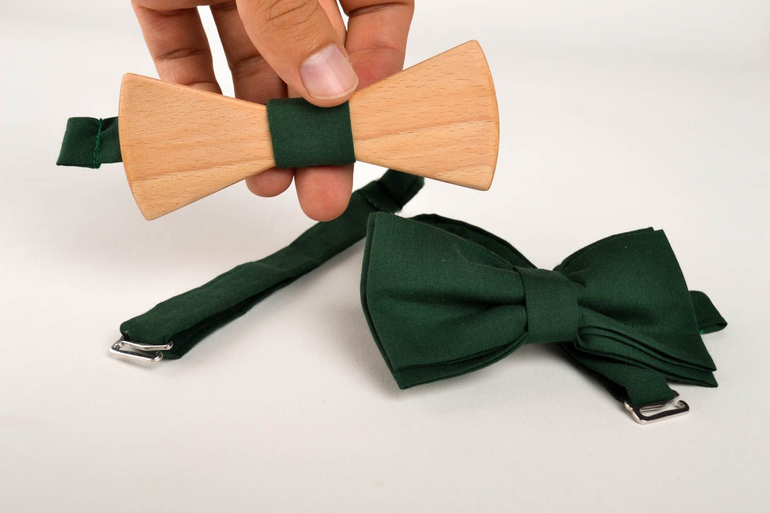 Bow ties set 2 pieces handmade wooden bow tie textile bow tie gentlemen only photo 5