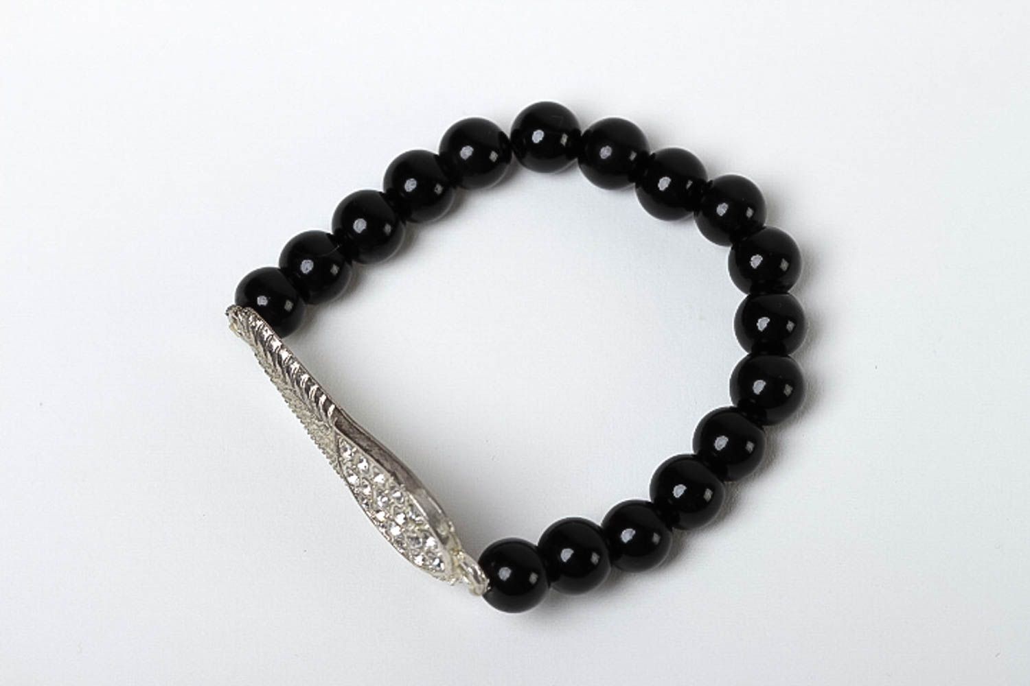Black beaded bracelet handmade designer bracelet natural stone jewelry photo 2