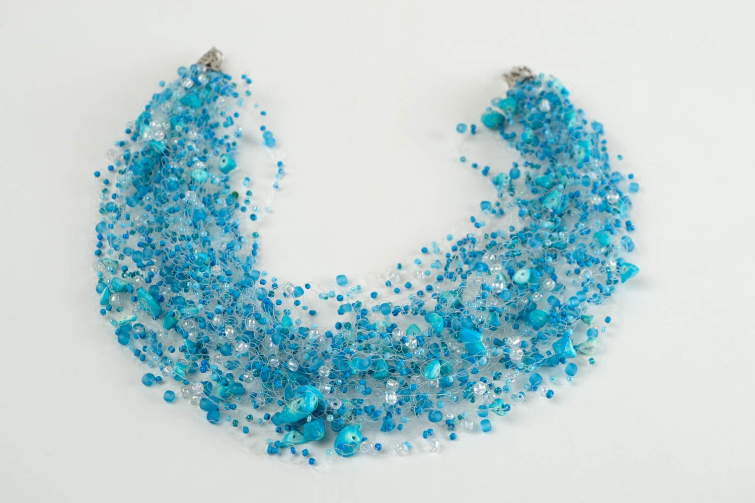 Handmade beaded necklace designer elegant necklace blue evening accessory photo 4