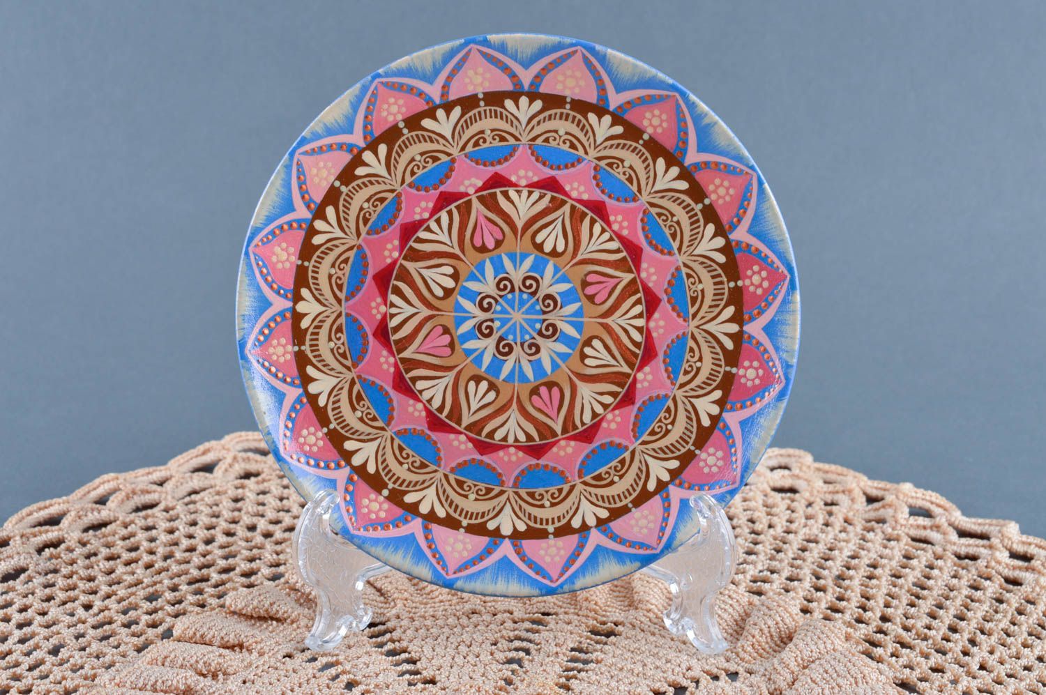 Расписная тарелка ручной работы глиняная посуда керамическая тарелка восточная фото 1