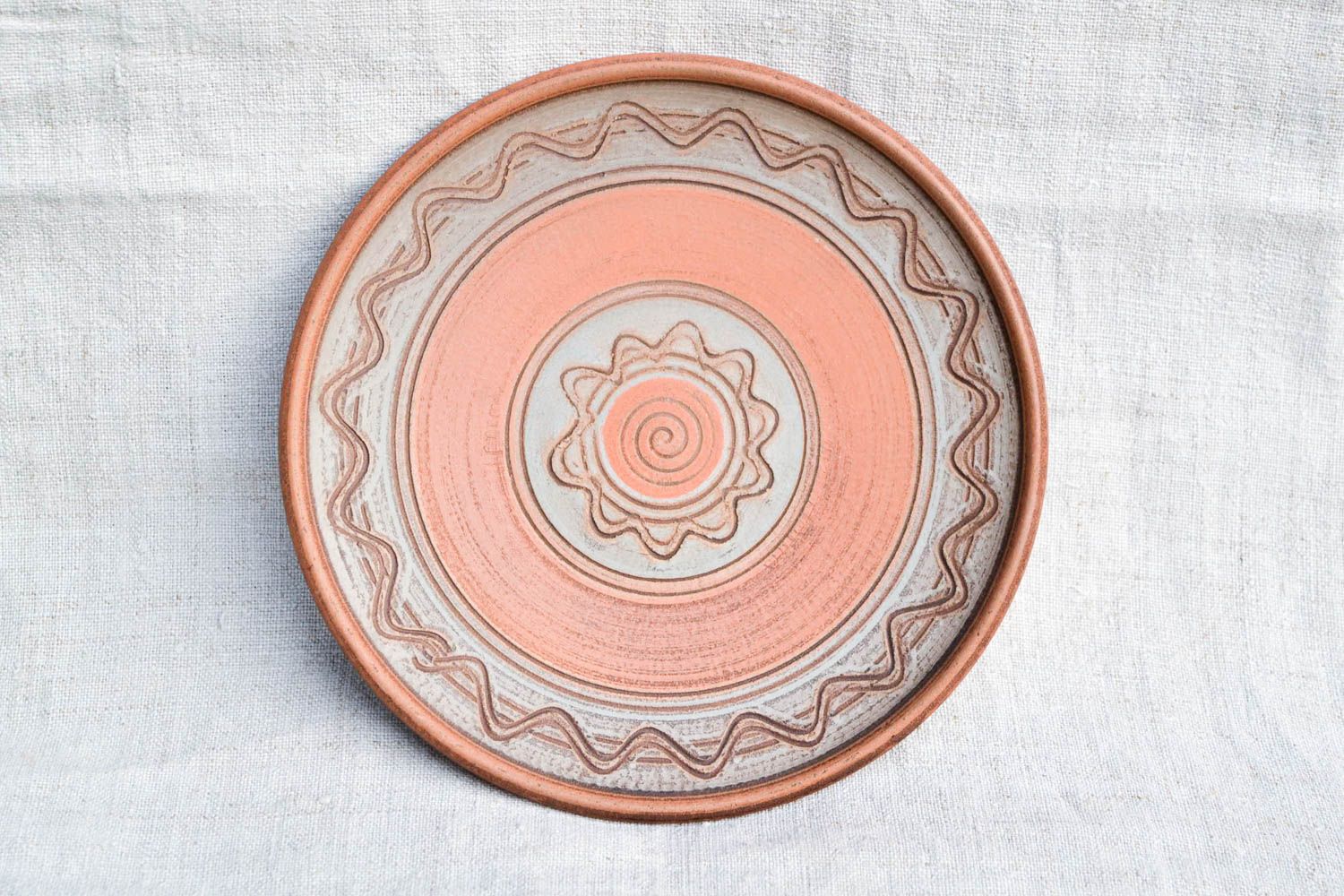 Керамическая тарелка ручной работы расписная тарелка глиняная посуда настенная фото 3