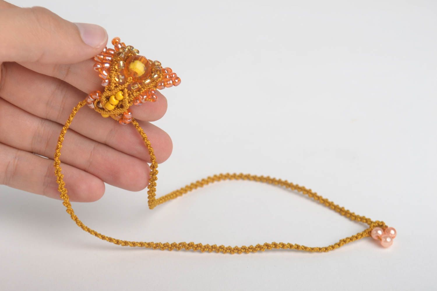 Pendentif fantaisie Bijou fait main macramé jaune fils perles Cadeau original photo 5