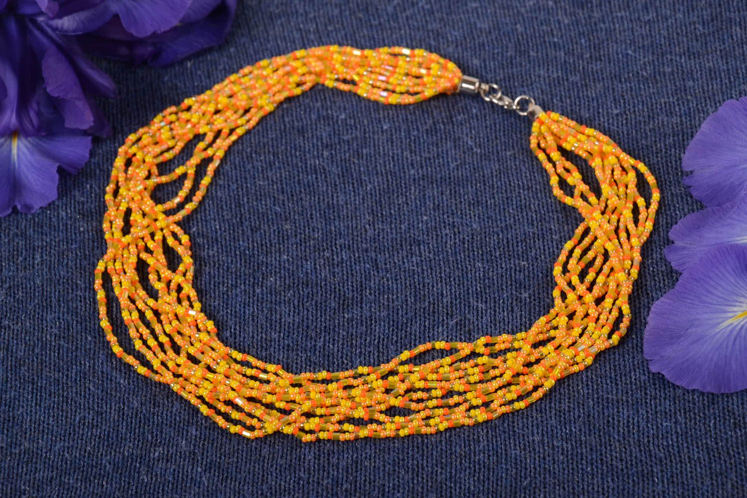 Handmade Collier aus Glasperlen in Orange mehrreihig Designer Damen Halskette  foto 1