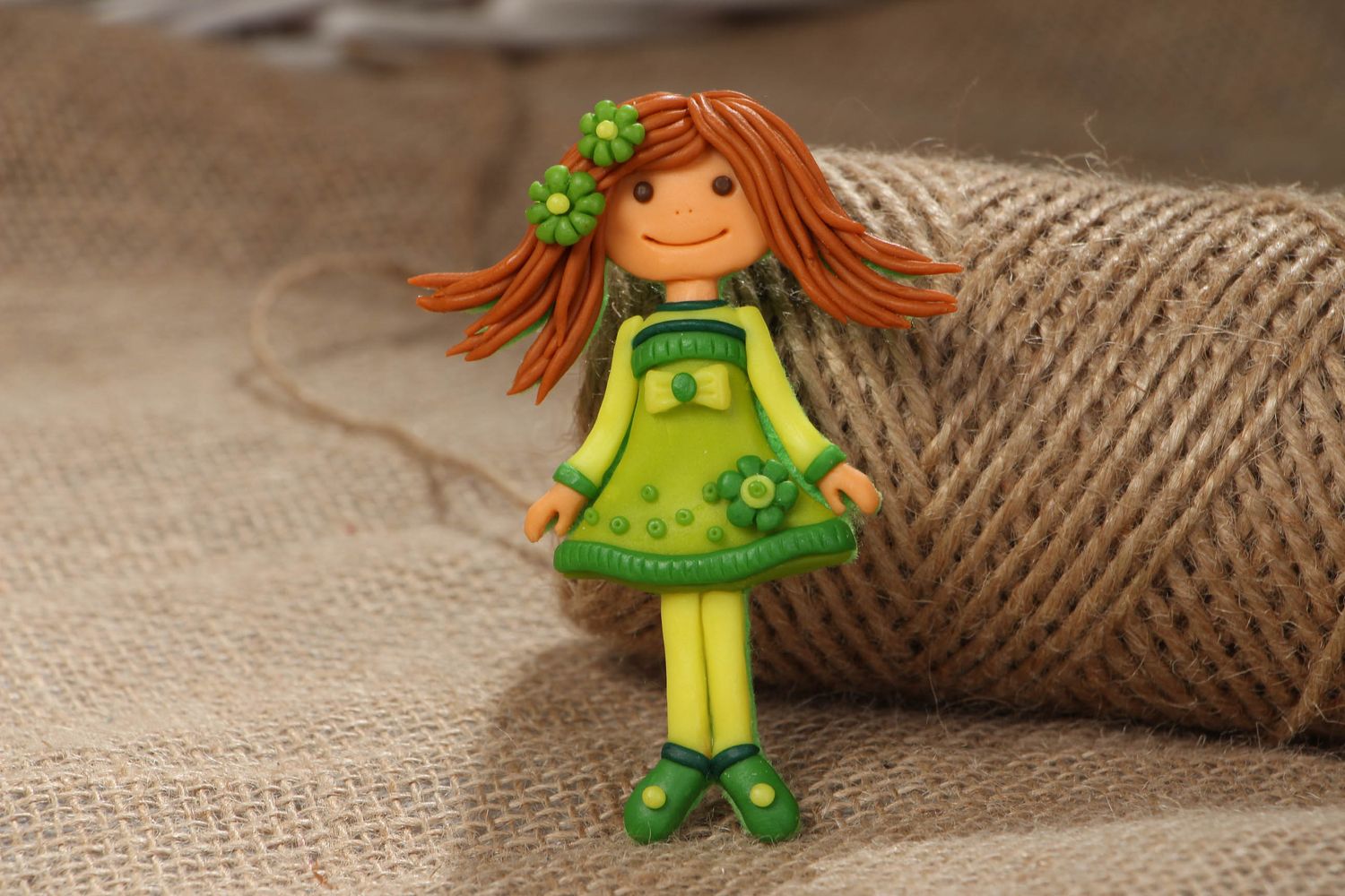 Polymer clay brooch in the shape of doll Liana photo 5