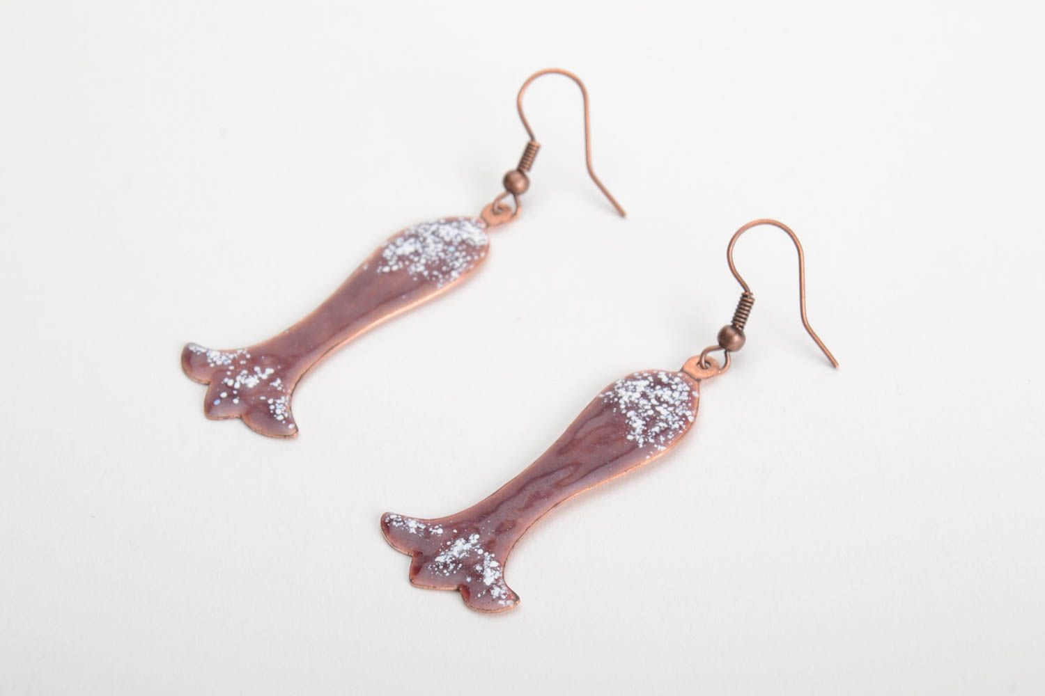 Copper handmade beautiful long earrings with hot enamel stylish accessory photo 2