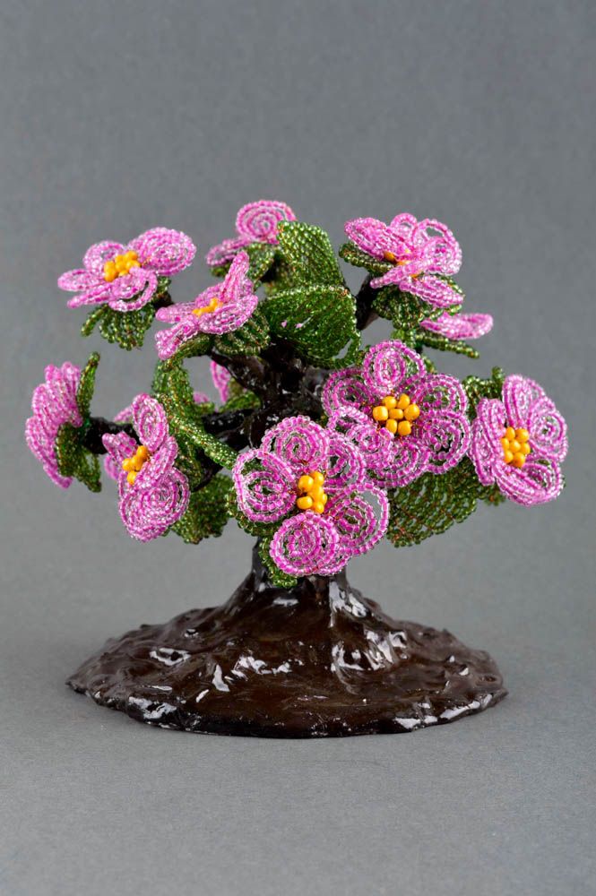 Arbre perles de rocaille fait main Arbre miniature avec fleurs Déco maison photo 1