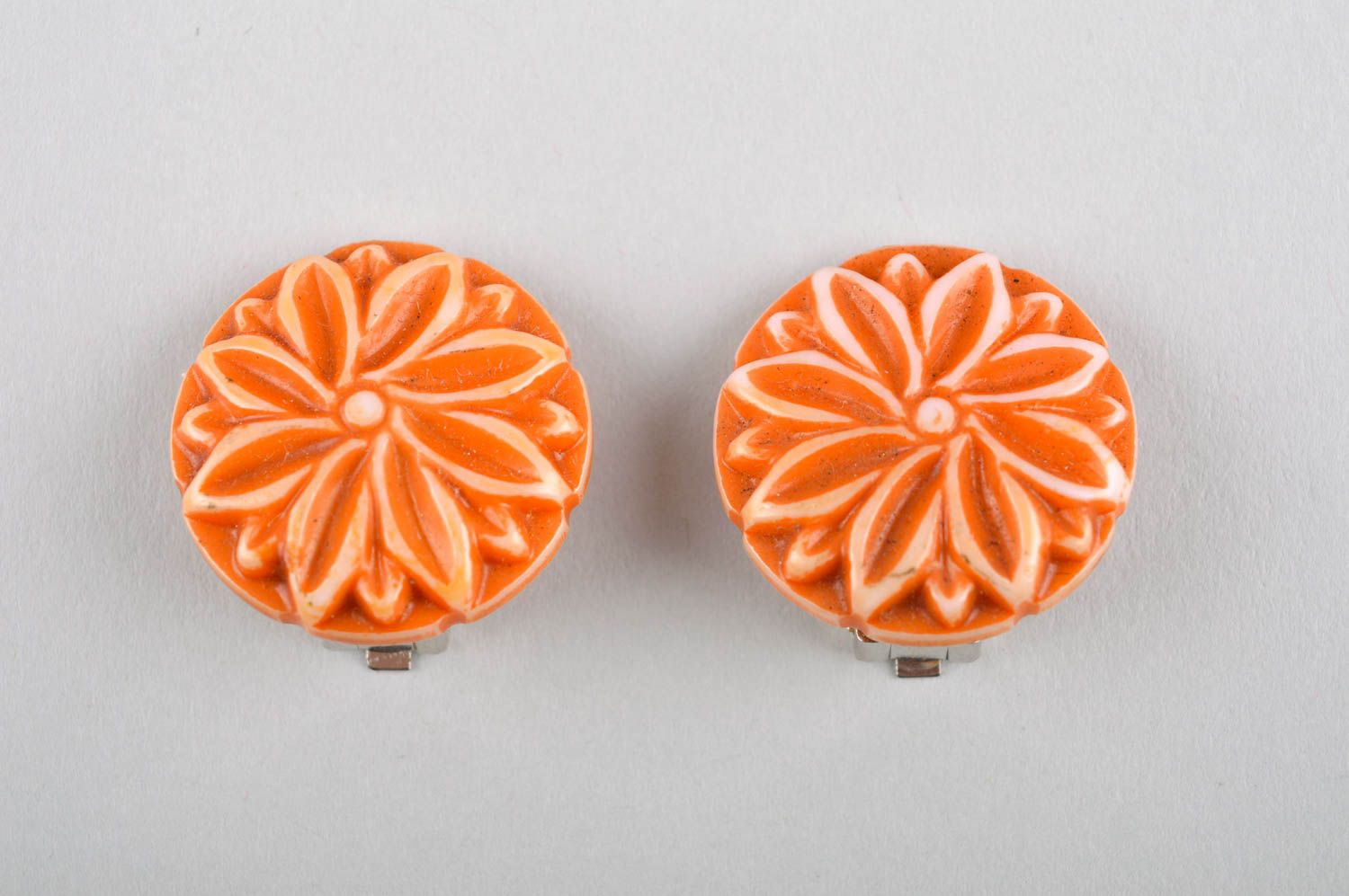 Plastic clip earrings handmade jewelry unique earrings orange cute earrings photo 3