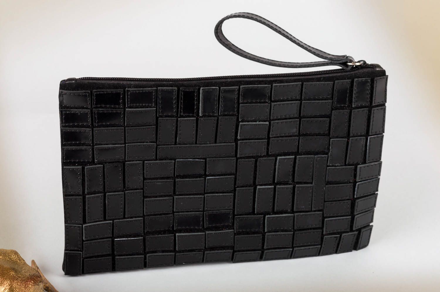 Stylish handmade clutch leather bag with zip unusual beautiful accessory photo 1