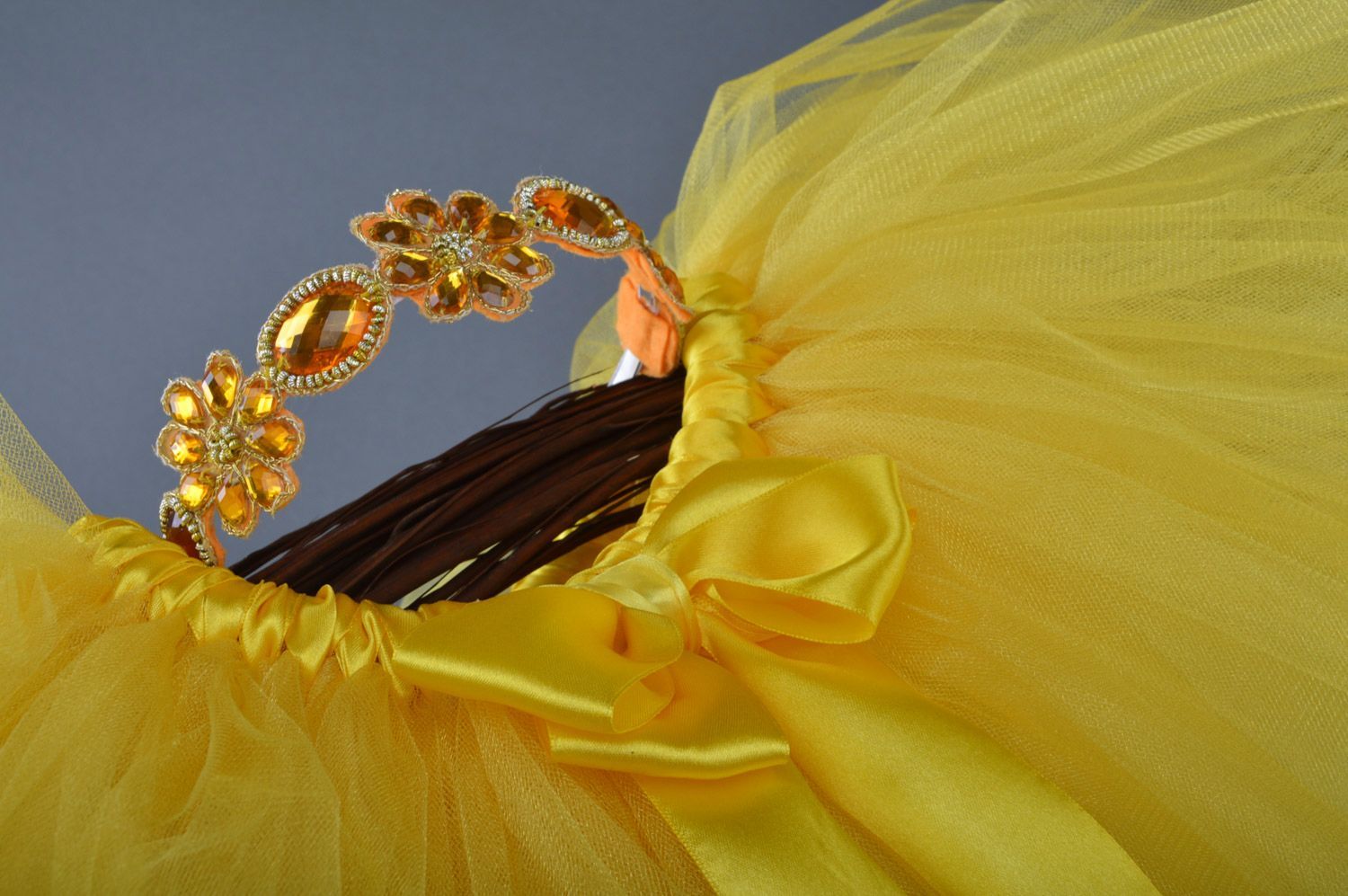 Set of handmade tulle ballet skirt and headband with stones in yellow color shades photo 2