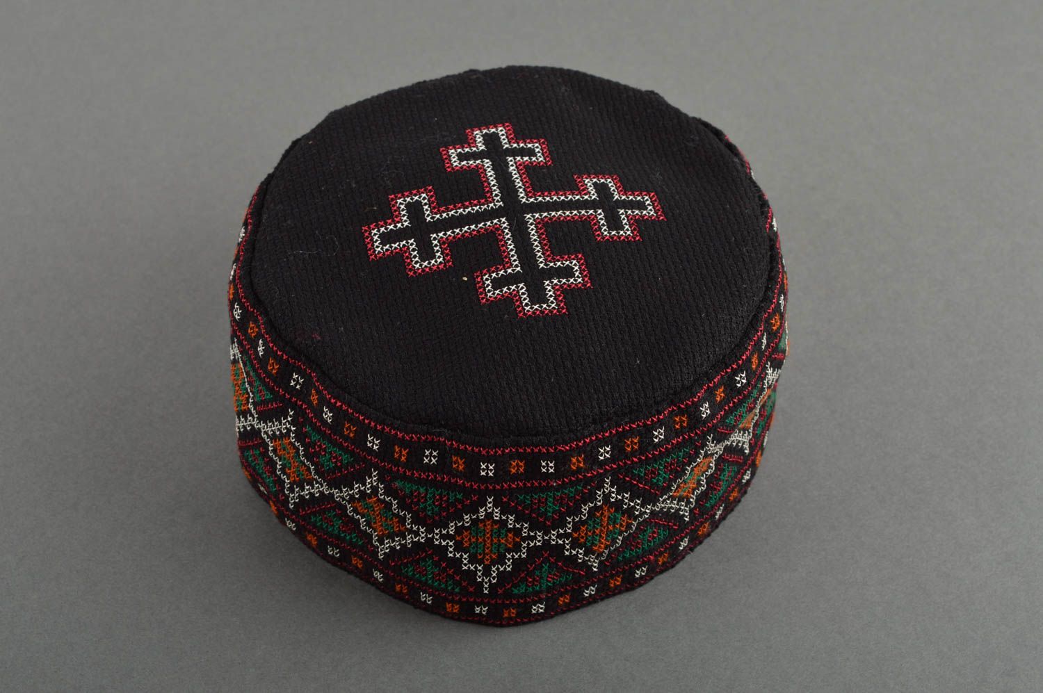 Chapeau ethnique fait main Calotte Cadeau homme coton noir traditionnel photo 1