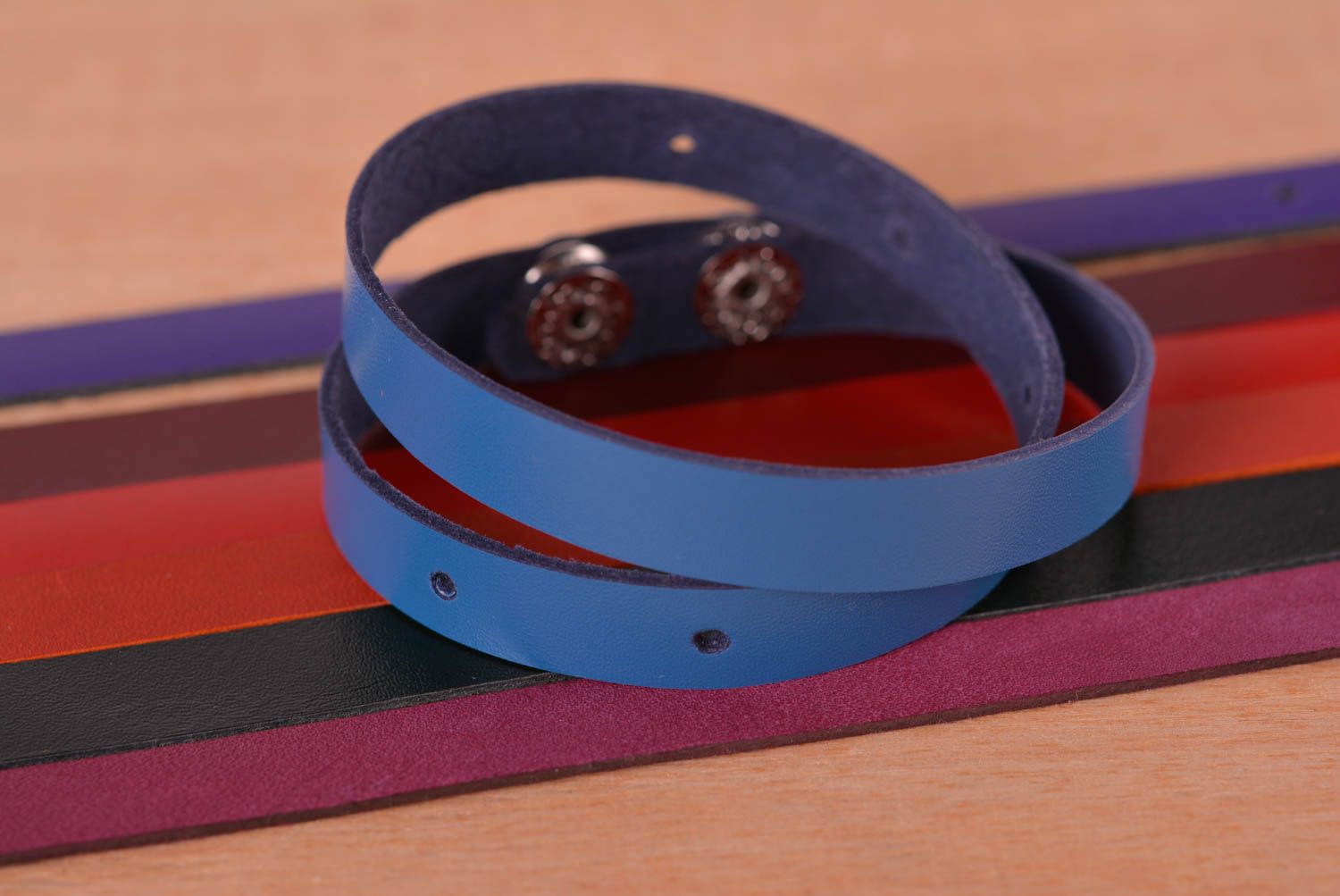 Handmade designer wrist bracelet unusual leather bracelet blue accessory photo 1