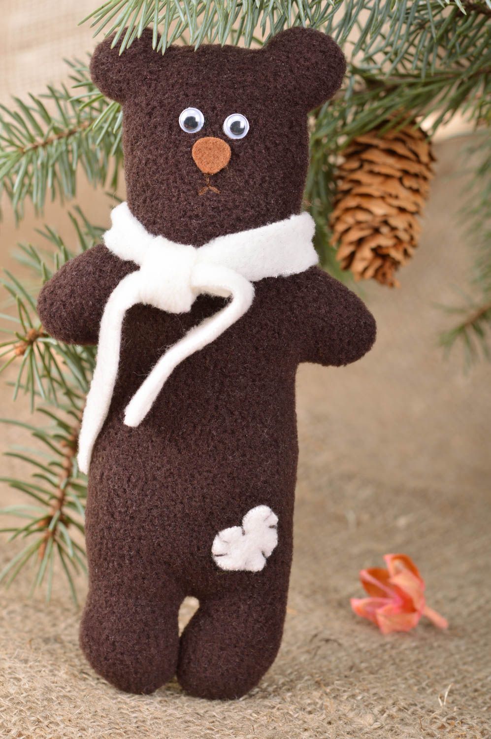 Kuscheltier Bär aus Stoff braun schön klein interessant lustig handgefertigt foto 1