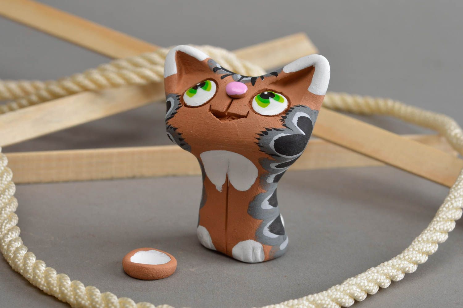 Handmade Deko Figur Keramik Katze mit Schüssel Wohnzimmer Deko Haus Deko foto 1