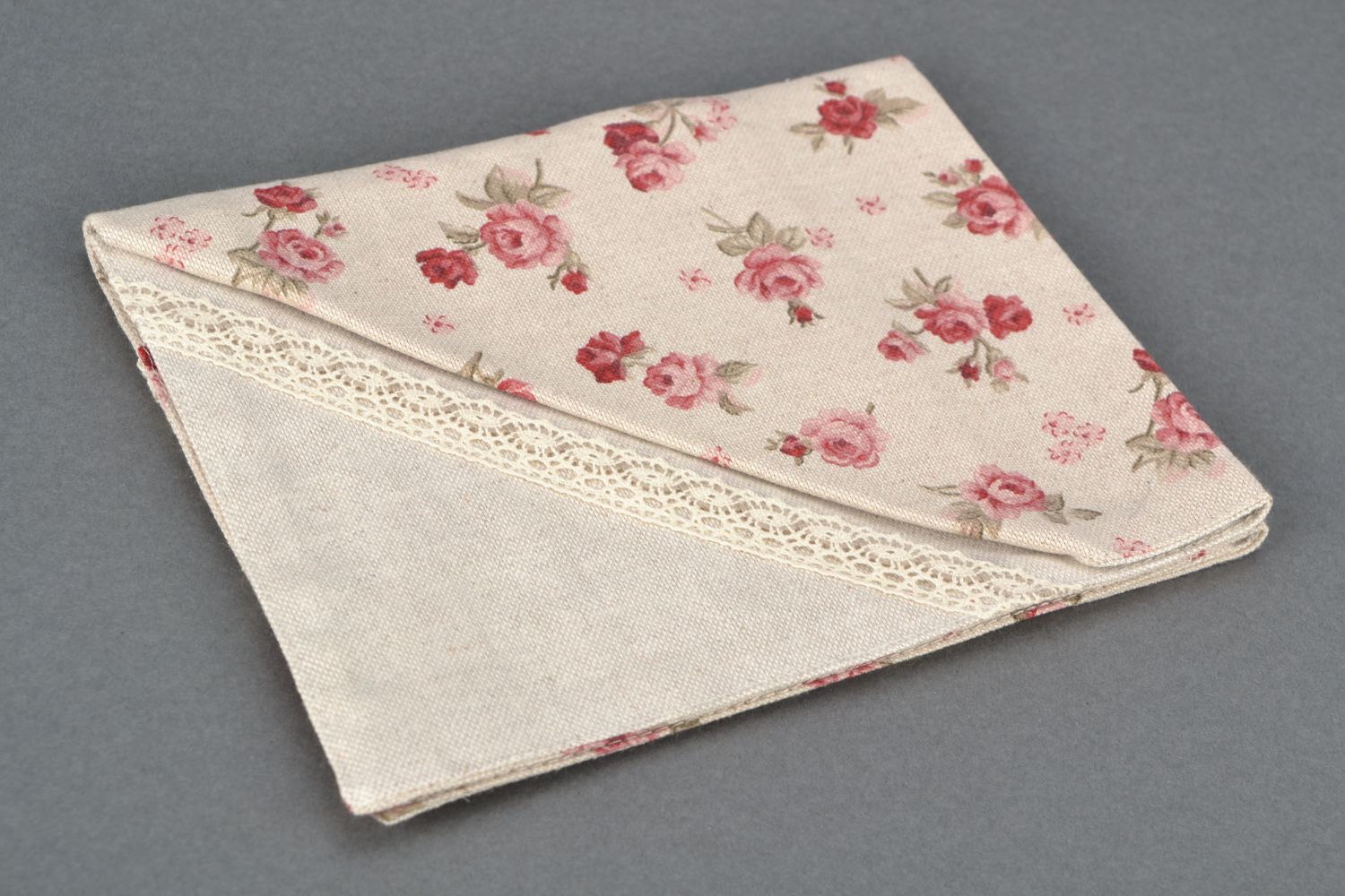 Decorative two-sided napkin made of cotton and polyamide with lace photo 4