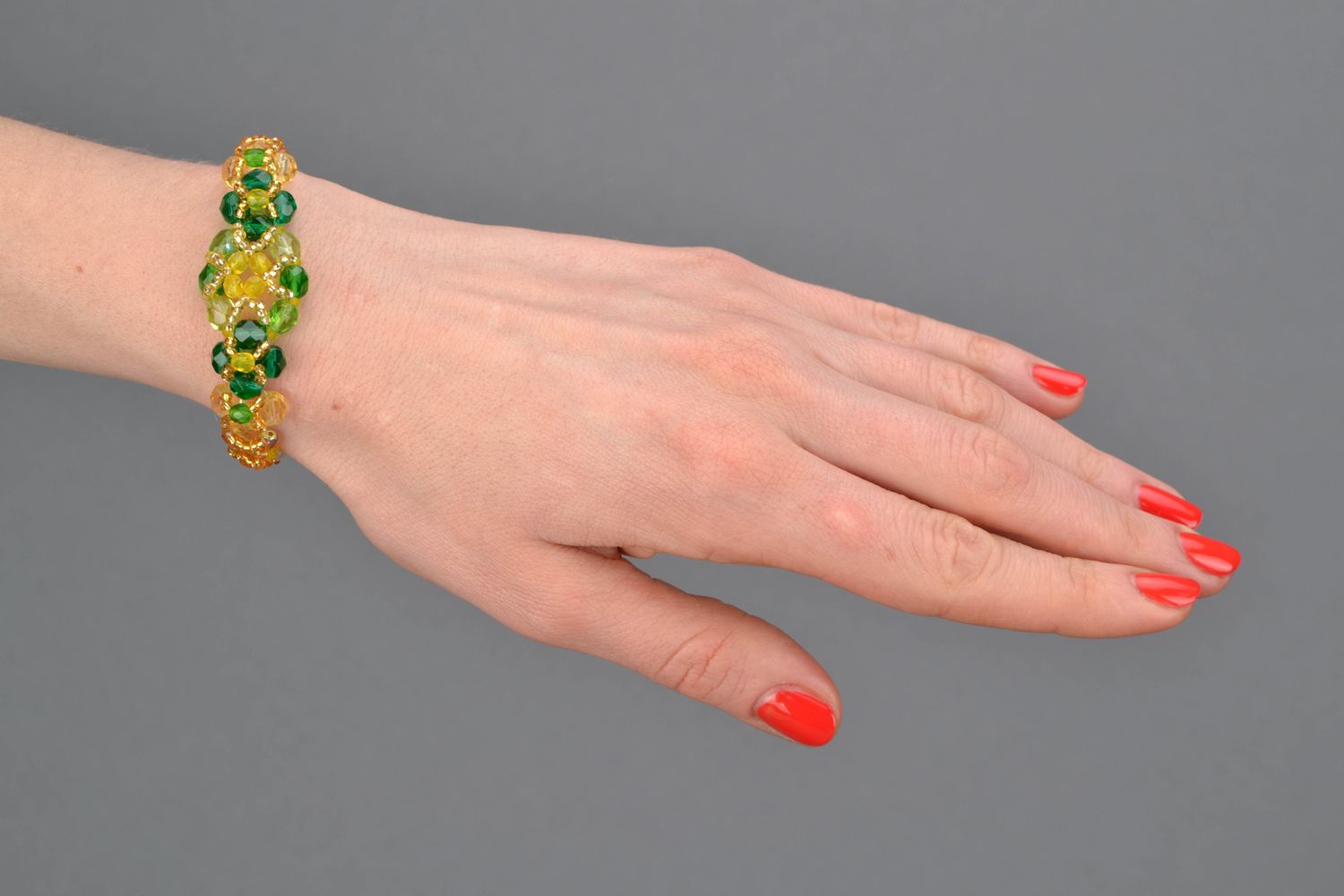 Beaded wrist bracelet with crystal Spring photo 2