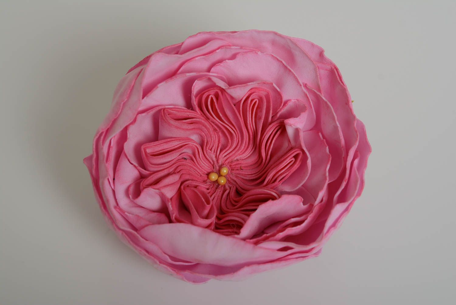 Handmade designer beautiful pink brooch made of foamiran volume pink flower  photo 1